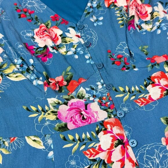 Torrid Floral Tank Blouse Sz.2 2XL Blue Sleeveless Peplum Boho Cottage Feminine - Picture 9 of 16